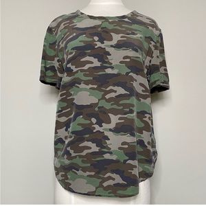 Equipment Riley Camo 100% Silk Tee T-Shirt Top, Small